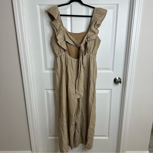Madewell Linen-Blend Ruffle Tie-Back Jumpsuit in Seed Khaki size 12 - Picture 5 of 9